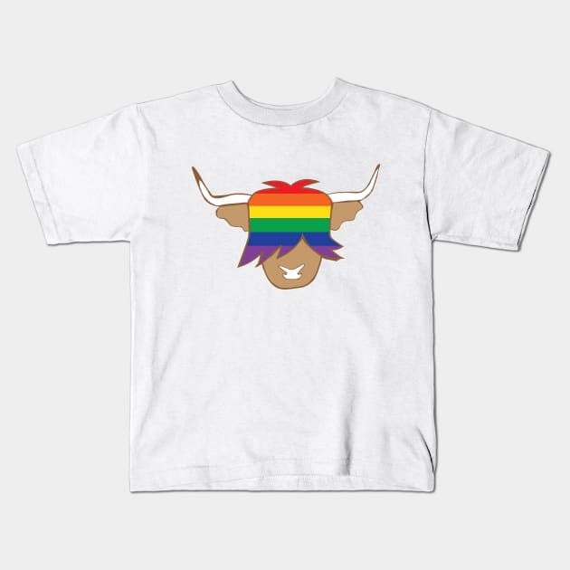 Highland cow LGBT flag rainbow pride coo Kids T-Shirt by ayelandco